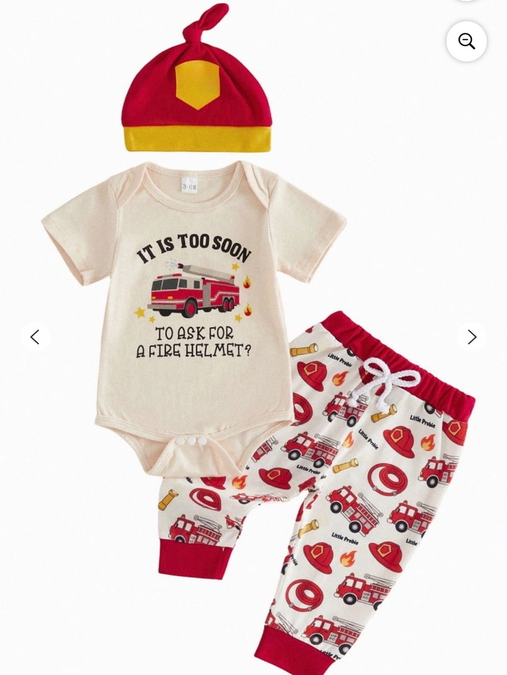 NWT Firetruck Three-Piece Baby One-Piece Set - Red/Cream 0-3 MO